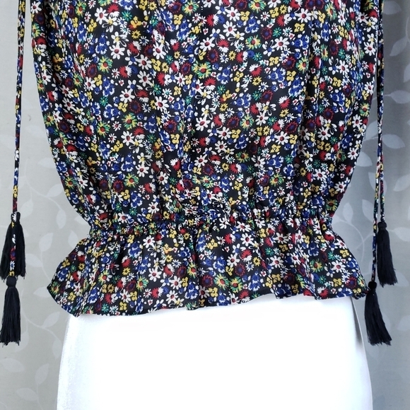 Derek Lam 100% Silk Dark Floral Tassel Sleeveless Blouse 10 Crosby Black Red 4 - Picture 5 of 15